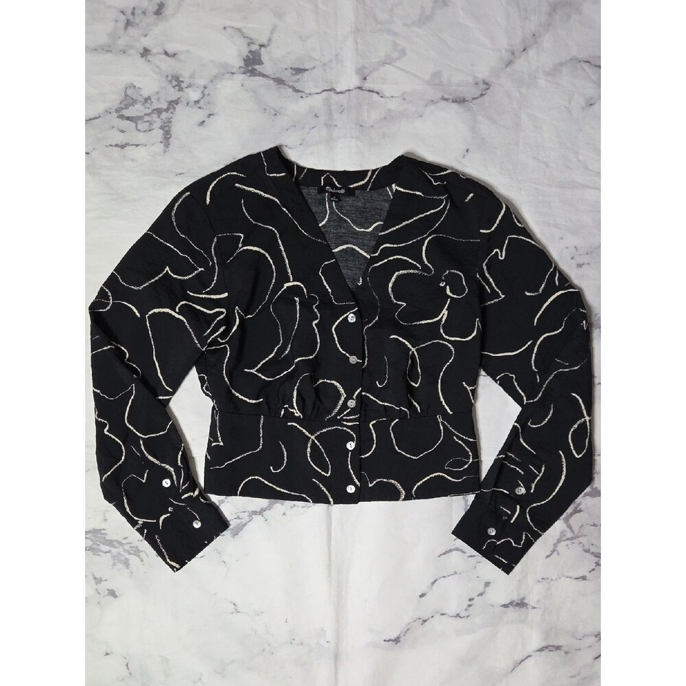 Madewell Lusterweave V-Neck Button Front Long Sleeve Top